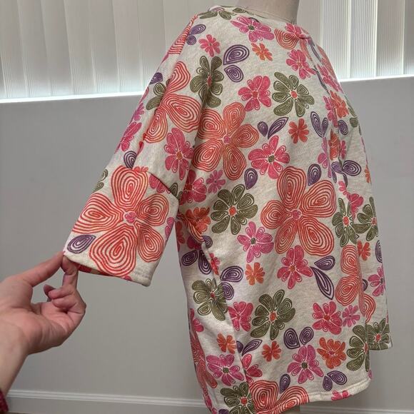 HOPELY Women's  Pink Floral Print  Boho Waffle knit Top Medium NWT - Picture 5 of 7